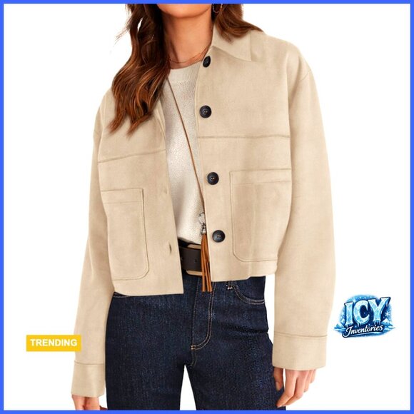 Jackets & Blazers - Faux Suede Cropped Jacket Lightweight Casual Fall Winter Outerwear